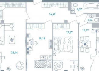 Продам трехкомнатную квартиру, 102.2 м2, Ярославль, Силикатное шоссе, 17А, ЖК Ярославль Сити