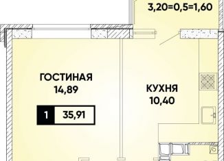 Продается 1-комнатная квартира, 36 м2, Краснодар, микрорайон Губернский