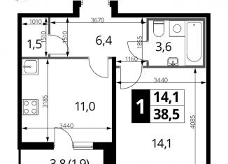 Однокомнатная квартира на продажу, 38.5 м2, Люберцы, ЖК 1-й Лермонтовский, Рождественская улица, 4