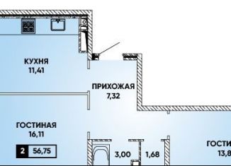 Двухкомнатная квартира на продажу, 57 м2, Краснодар, микрорайон Губернский