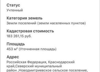 Участок на продажу, 4.5 сот., станица Новодмитриевская, Новая улица