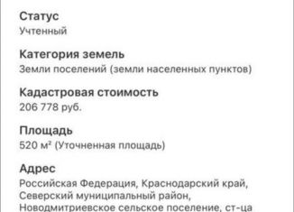 Участок на продажу, 15.6 сот., станица Новодмитриевская, Набережная улица