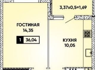 1-комнатная квартира на продажу, 36 м2, Краснодар, микрорайон Губернский