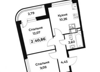 Продается 2-ком. квартира, 40.9 м2, Мурино, ЖК Авиатор, Екатерининская улица, 30