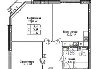 2-комнатная квартира на продажу, 77.3 м2, Калининград, улица Чернышевского, 26Б, ЖК Роял Хаус