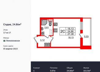 Продажа квартиры студии, 24.9 м2, Санкт-Петербург, Фарфоровская улица, 7к2, Фарфоровская улица