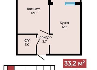 Продается 1-комнатная квартира, 33.8 м2, Ставрополь, Октябрьская улица, 235к2, микрорайон № 18