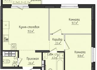 Продается 2-комнатная квартира, 53.3 м2, село Первомайский