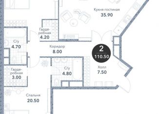 2-комнатная квартира на продажу, 110.3 м2, Москва, Новоалексеевская улица, 16к5, ЖК Серебряный Фонтан