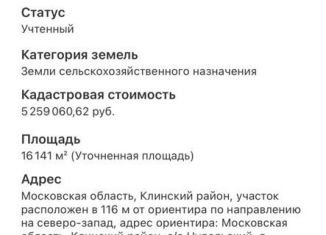 Продается участок, 161 сот., городской округ Клин, А-108, Волоколамско-Ленинградский перегон, 15-й километр