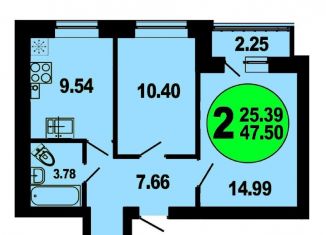 Продаю двухкомнатную квартиру, 47.5 м2, село Булгаково, Столбовая улица, 37/1