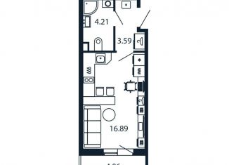 Квартира на продажу студия, 24.4 м2, Санкт-Петербург, Арцеуловская аллея, 9, метро Комендантский проспект