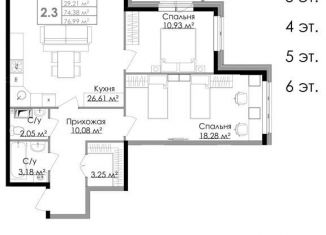 Продается 2-ком. квартира, 77 м2, Выборг, набережная Адмирала Чичагова