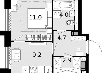1-комнатная квартира на продажу, 31.8 м2, посёлок Коммунарка