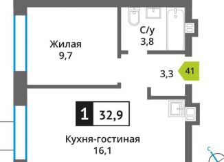Продам однокомнатную квартиру, 32.9 м2, Московская область