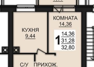 Однокомнатная квартира на продажу, 32.8 м2, деревня Дерябиха, деревня Дерябиха, 81