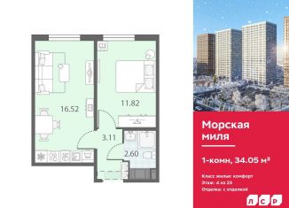 Продажа 1-комнатной квартиры, 34.1 м2, Санкт-Петербург, метро Автово