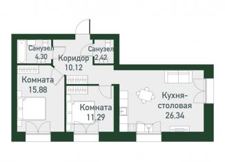 2-ком. квартира на продажу, 72.6 м2, Екатеринбург