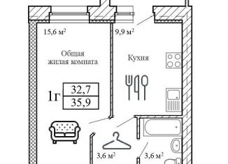 Продаю 1-комнатную квартиру, 35.9 м2, Тамбовская область, Строительная улица, 15