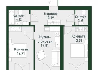 2-комнатная квартира на продажу, 58.6 м2, Свердловская область