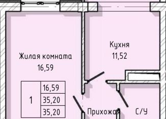 Однокомнатная квартира на продажу, 35.2 м2, Нальчик, улица А.А. Кадырова, 24, ЖК Молодёжный