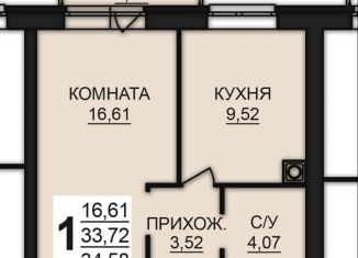 1-комнатная квартира на продажу, 34.6 м2, Богданихское сельское поселение