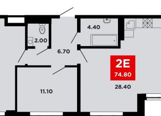 2-комнатная квартира на продажу, 74.8 м2, Краснодар, Конгрессная улица, лит21, Прикубанский округ