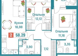 2-ком. квартира на продажу, 58.3 м2, Ленинградская область