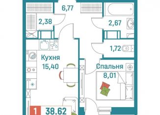 Продажа 1-комнатной квартиры, 38.6 м2, Мурино, ЖК Графика