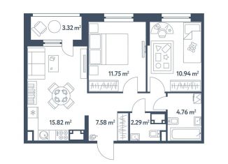 Продажа трехкомнатной квартиры, 54.8 м2, Москва, жилой комплекс Светлый Мир Станция Л, к8, метро Братиславская