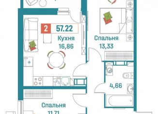 Продаю 2-комнатную квартиру, 57.2 м2, Ленинградская область