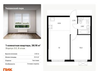 Продается однокомнатная квартира, 36.2 м2, Ленинградская область, жилой комплекс Таллинский Парк, 3.1