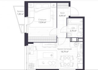 Продажа двухкомнатной квартиры, 41.5 м2, Сертолово