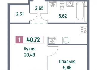 1-ком. квартира на продажу, 40.7 м2, Ленинградская область