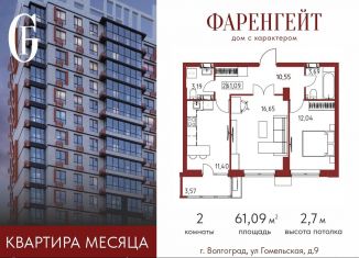 Продам двухкомнатную квартиру, 61 м2, Волгоград, Ворошиловский район, Гомельская улица, 9