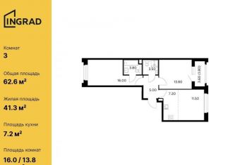 Продается трехкомнатная квартира, 62.6 м2, Мытищи, жилой комплекс Белый Grad, к11.2
