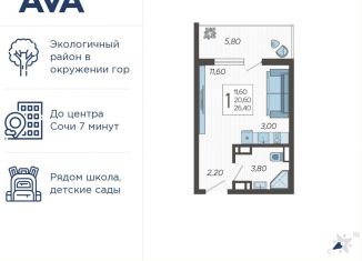 Квартира на продажу студия, 26.4 м2, Краснодарский край