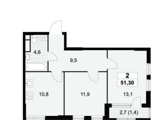 2-комнатная квартира на продажу, 51.3 м2, Москва, метро Бунинская аллея, жилой комплекс Южные Сады, к2.4