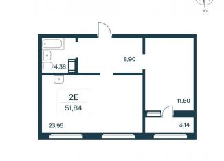 Продается 1-комнатная квартира, 51.4 м2, городской посёлок Янино-1