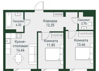 2-комнатная квартира на продажу, 59.3 м2, посёлок Западный