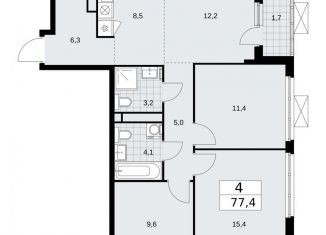 Продажа четырехкомнатной квартиры, 77.4 м2, Москва, жилой комплекс Прокшино, к11.2.2