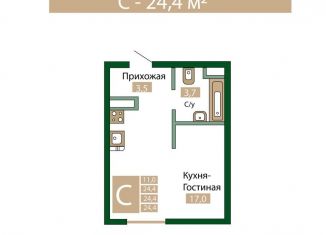 Продается квартира студия, 24.4 м2, посёлок городского типа Молодёжное