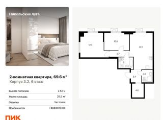 2-комнатная квартира на продажу, 69.6 м2, Москва, станция Щербинка