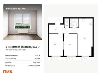 Продам двухкомнатную квартиру, 57.5 м2, Московская область, жилой комплекс Восточное Бутово, 42