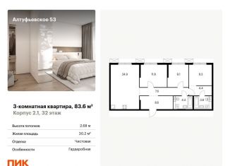 3-комнатная квартира на продажу, 83.6 м2, Москва, станция Дегунино