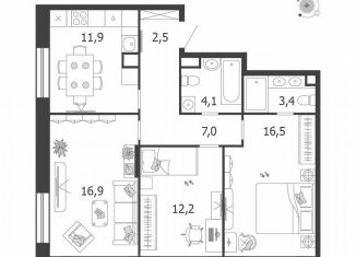 Продается трехкомнатная квартира, 74.5 м2, Москва, ЖК Шагал, 3-я очередь, к9