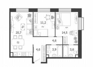 Продается 2-ком. квартира, 63.1 м2, Москва, 3-я очередь, к6, станция ЗИЛ