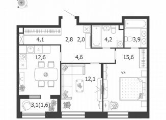 Продажа двухкомнатной квартиры, 64.6 м2, Москва, 3-я очередь, к9, ЖК Шагал