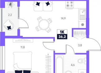 Продается 1-ком. квартира, 36.2 м2, Тюмень, Калининский округ