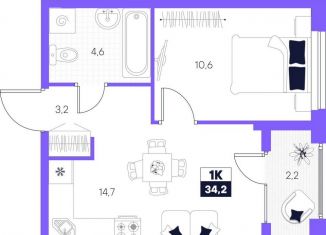 Продажа 1-ком. квартиры, 34.2 м2, Тюмень, Калининский округ, Полевая улица, 117к8